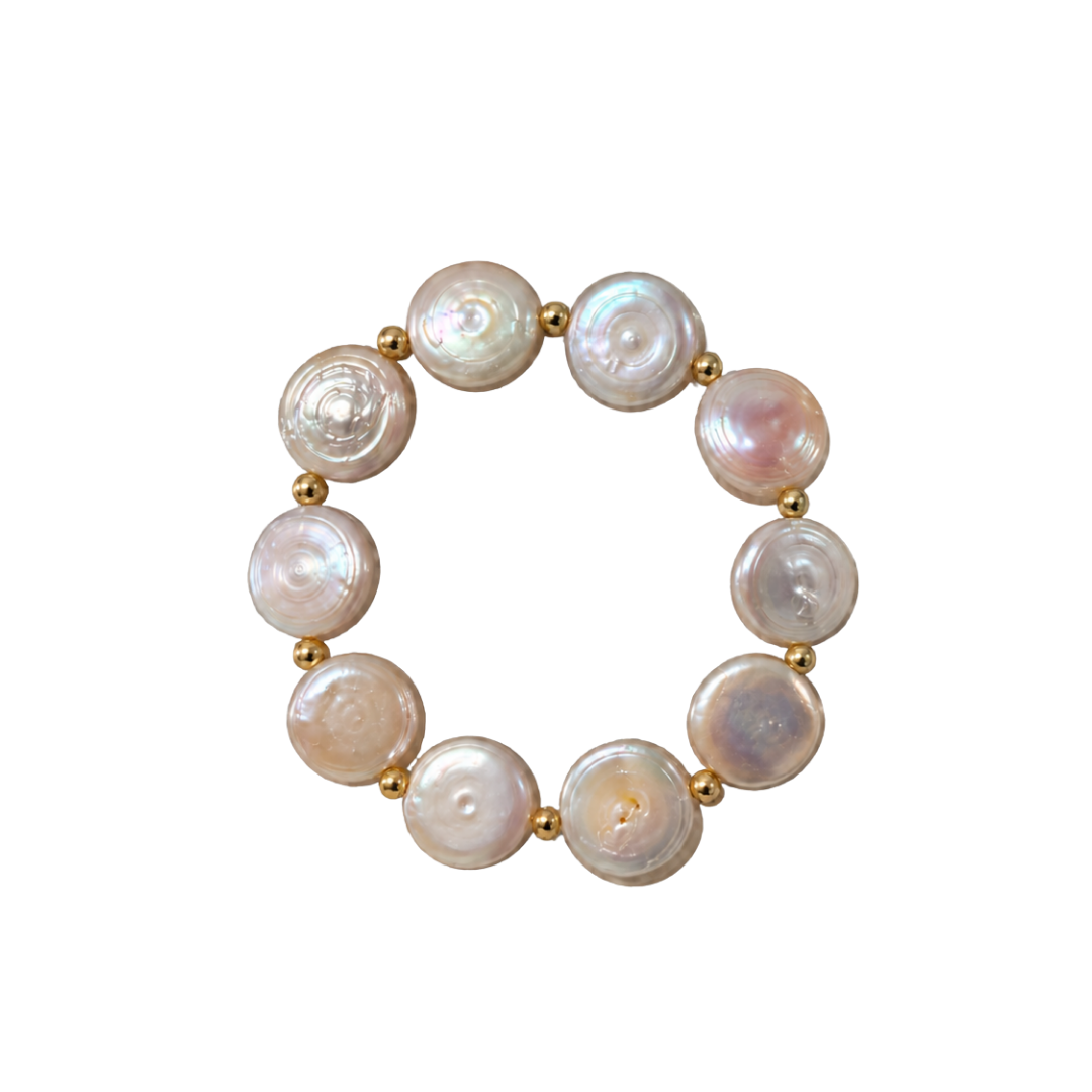 Classic 14K Gold Filled 3mm & Genuine Freshwater Pearl Coin Bracelet