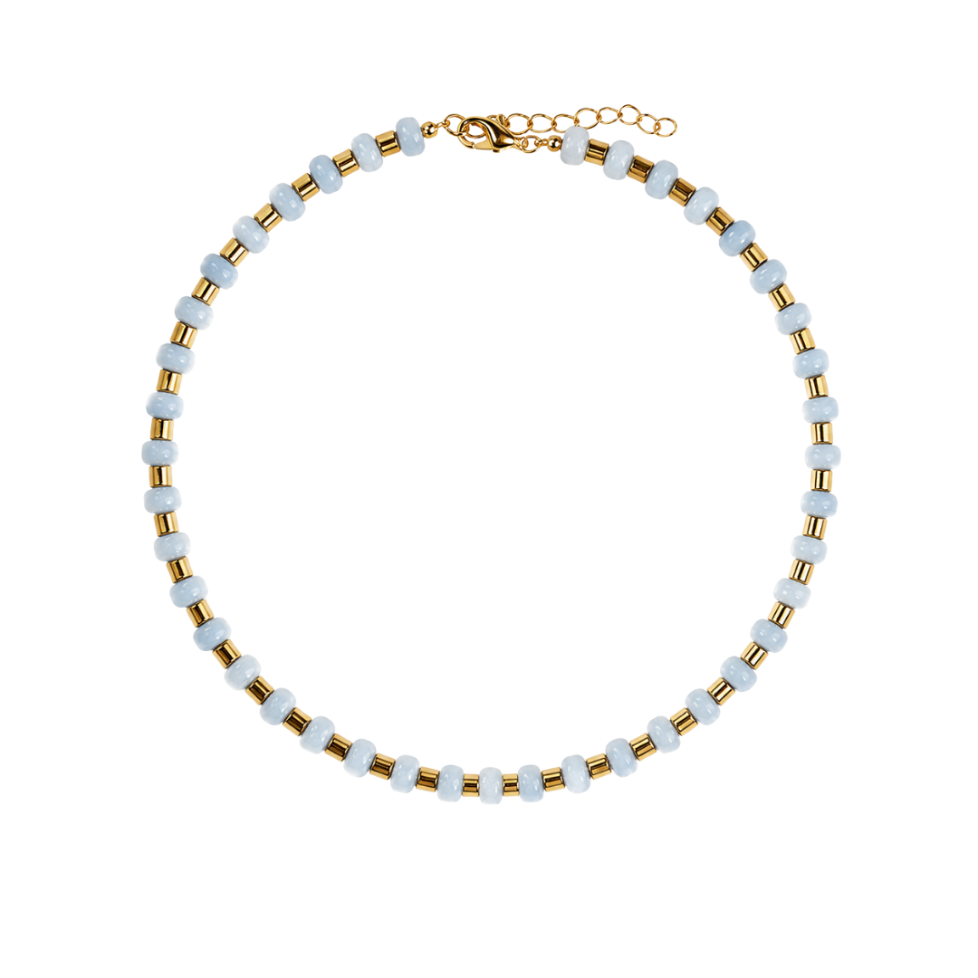 Blue Gemstone Necklace with Gold Hammered Accents