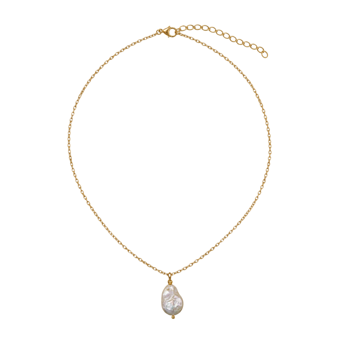 18K Gold & Freshwater Pearl Waterproof Pendant Necklace on Twisty Chain