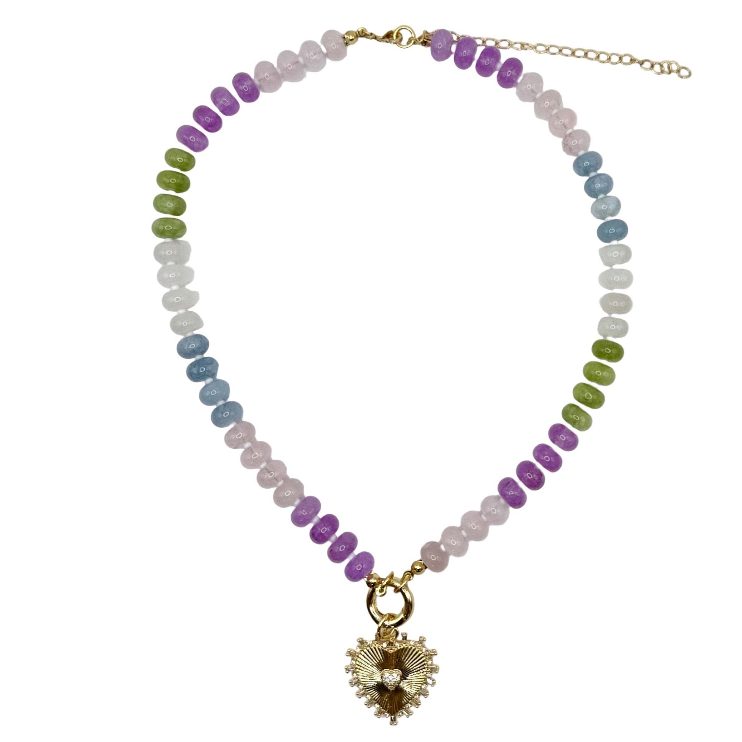 Multicolor Gemstone Heart Pendant Necklace