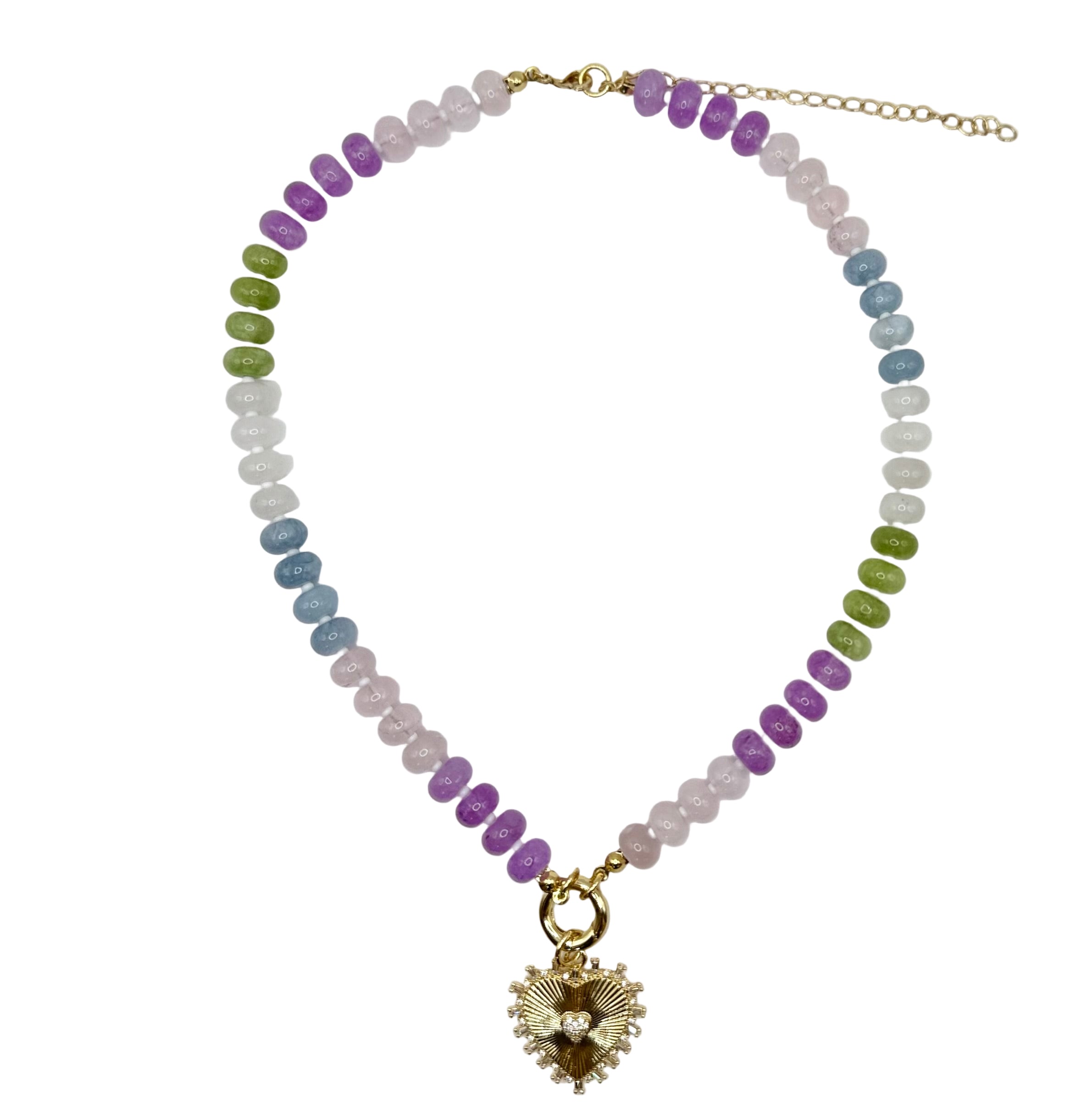 Multicolor Gemstone Heart Pendant Necklace