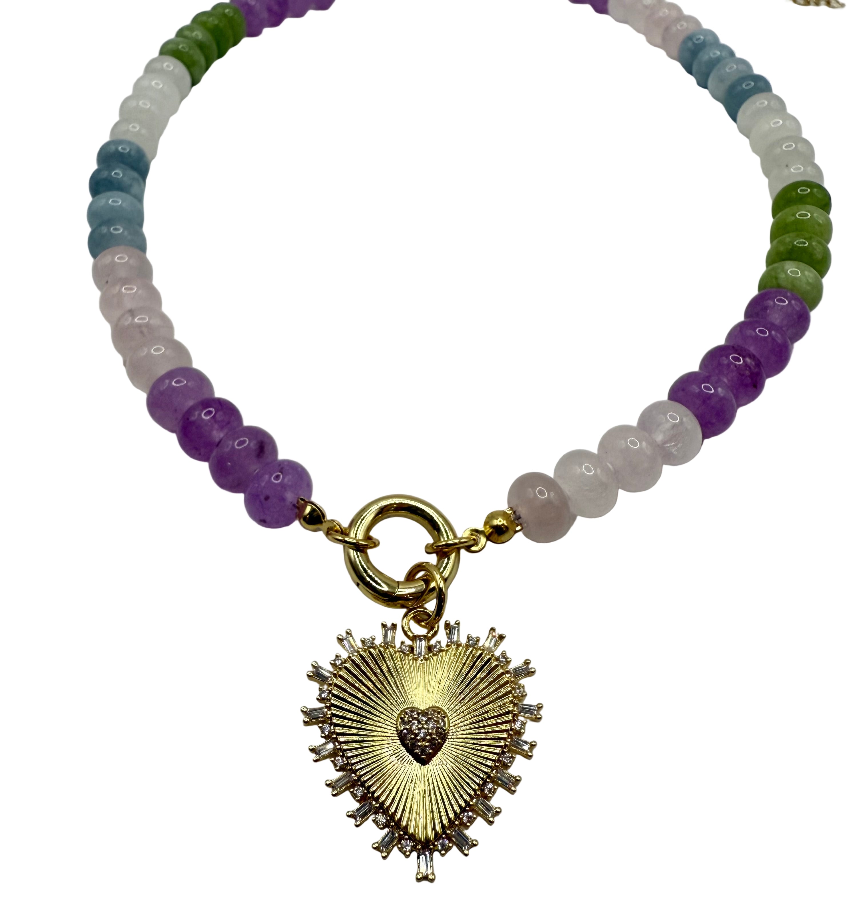 Multicolor Gemstone Heart Pendant Necklace