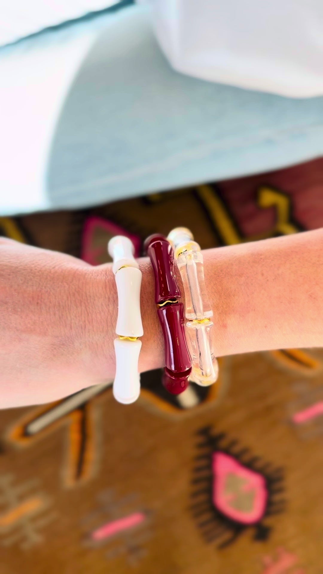 Maroon and White School Spirit Bracelet Stack